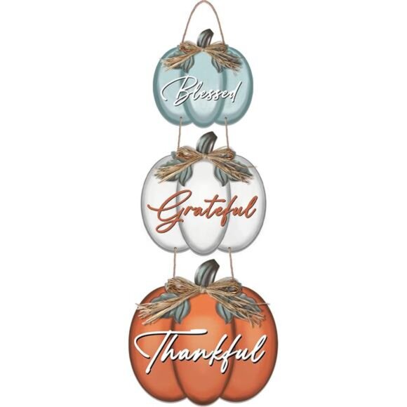 3 Pieces Pumpkin Decor Grateful‎ Thankful Blessed Wall Signs,Rustic Hanging - Picture 8 of 8